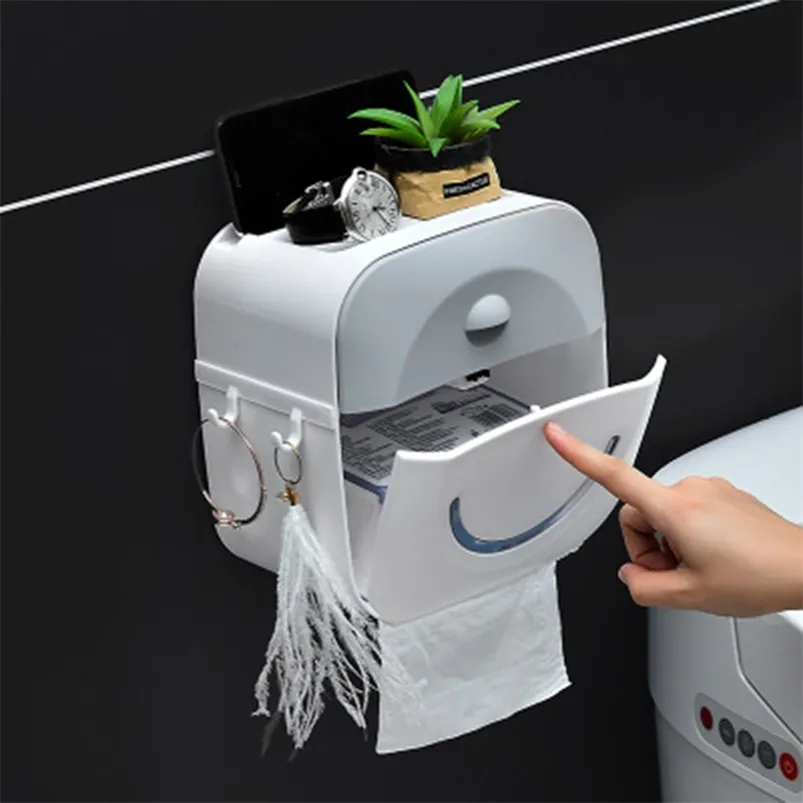 Bathroom Waterproof Tissue Box Towels Holder Wall Mounted Storage Accessories Drawer Plastic Multifold Paper 210423