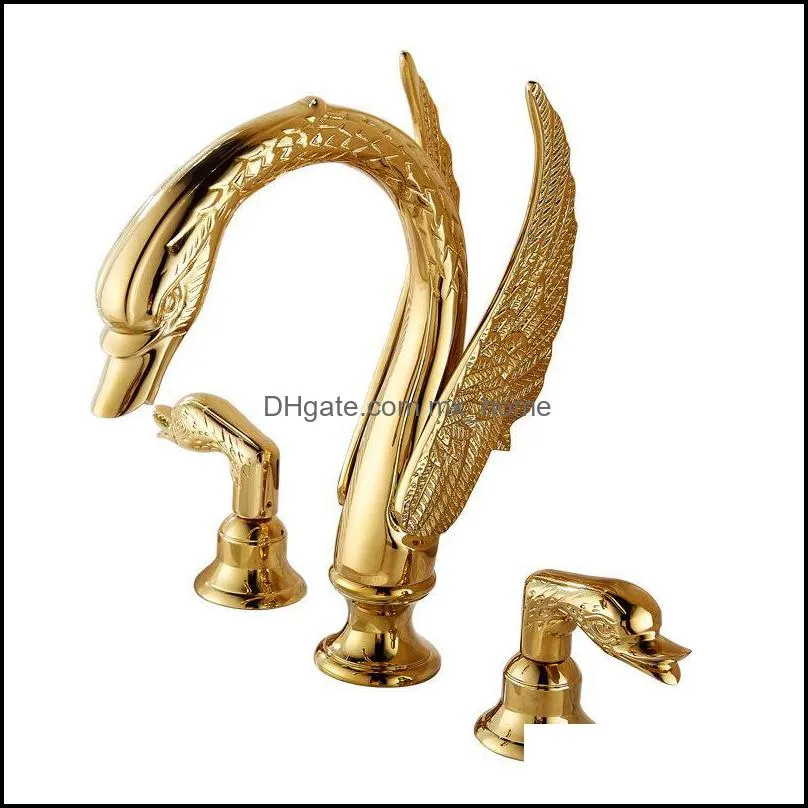 Tuqiu Bathroom basin brass faucet gold widespread Swan faucet black Tap luxury Basin Mixer Hot And Cold shower room sink