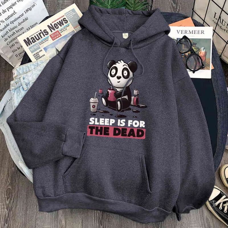 Panda Sleep é para o dia Imprimir Moletons Homem Solto Casual Hoodie Outono Inverno Fleece Manga Longa Streetwear Roupas Com Capuz Roupas H1227