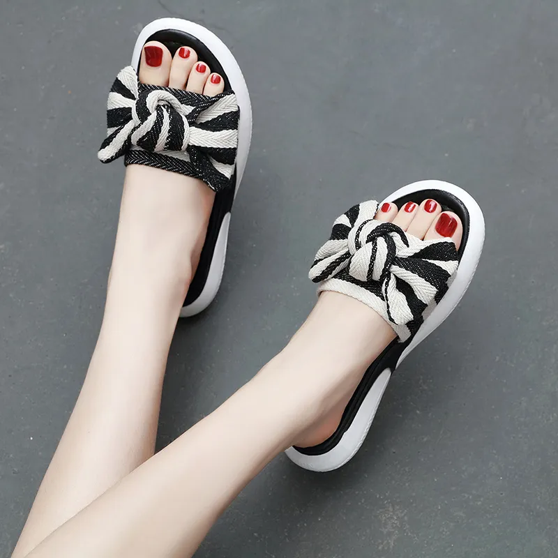 Summer bowtie outside wear flat slippers foreign trade fashion all-match high quality women's shoes size 35-43