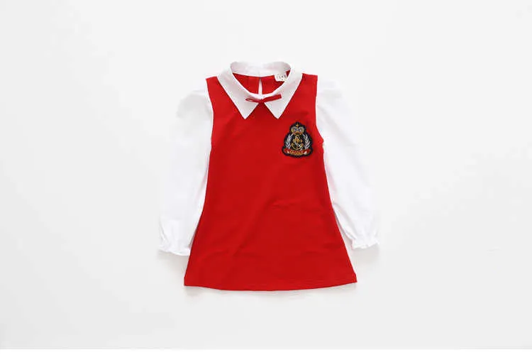  Sping Autumn New Fashion Preppy Style A-Line Long Full Sleeve Turn-Down Collar Red Blue Princess Kids School Girl Dress (17)