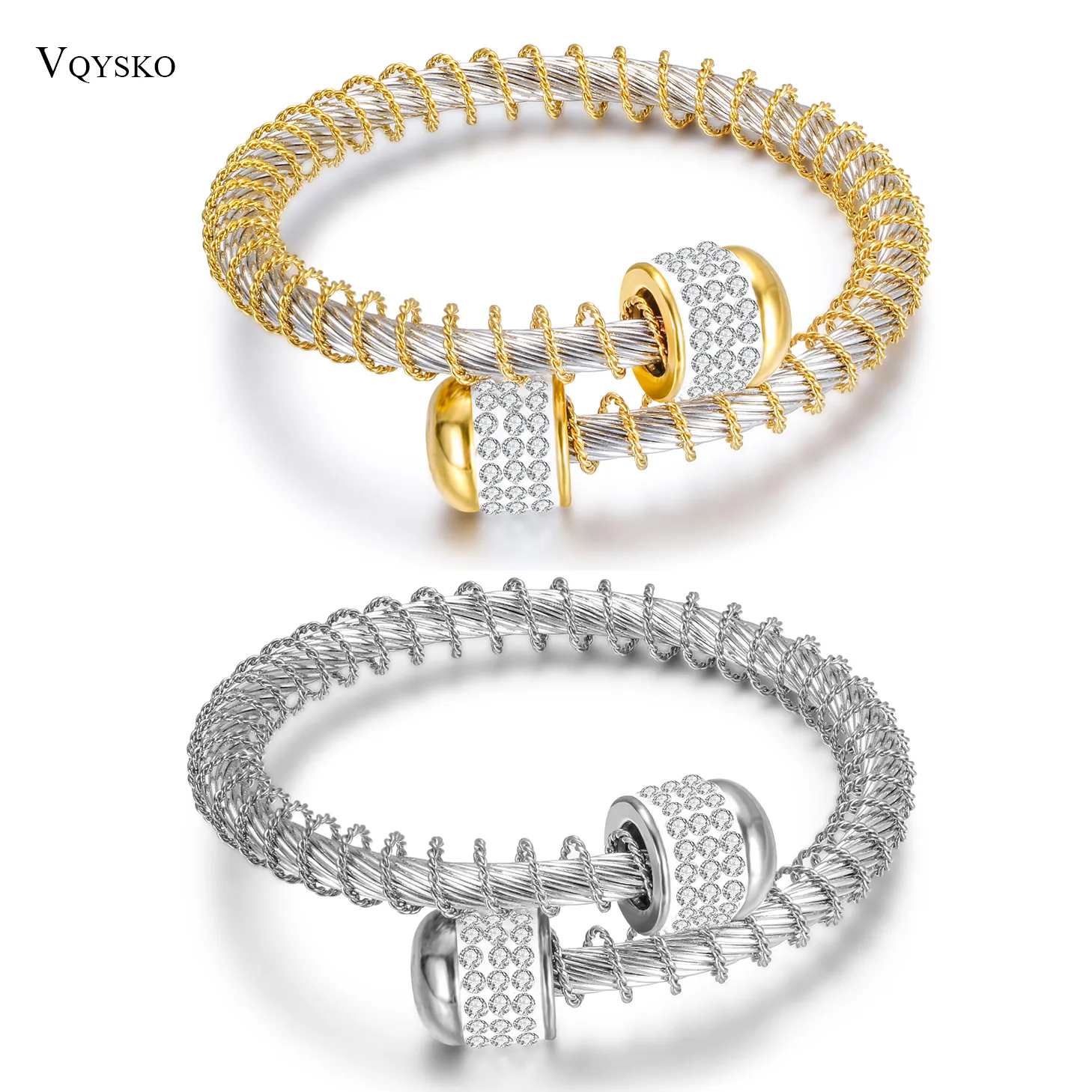 Adjustable Two Colors Fashion Women Bracelet Fashion Stainless Steel Jewelry Elastic Wire Charm Clasp Bracelets Bangles