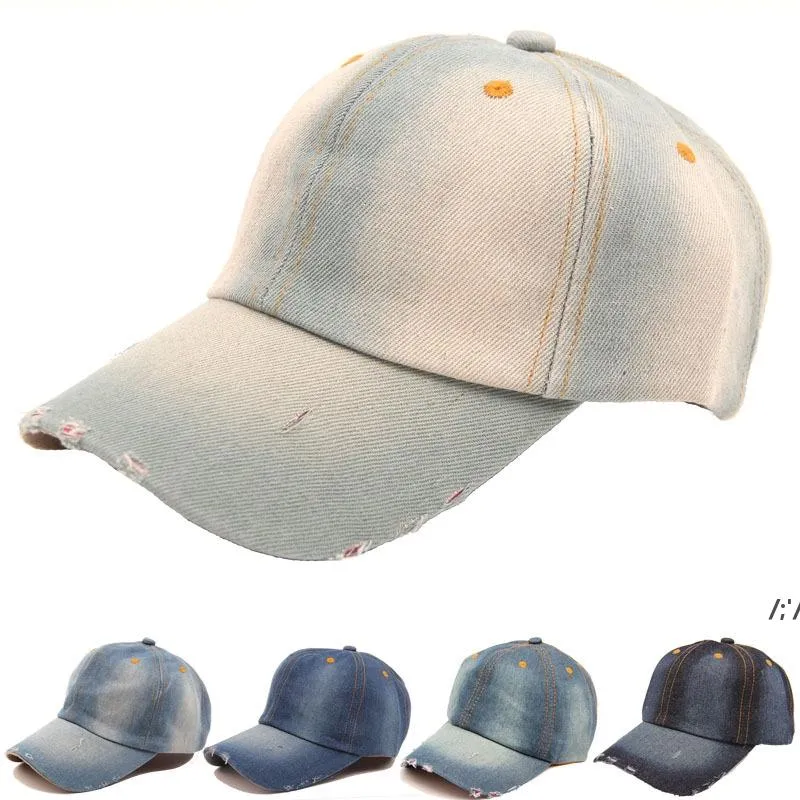 Cap da baseball curvo in denim in denim lavata con cappello blu semplice per cappello blu regolabile per uomo da uomo primavera estate primavera BBF14209