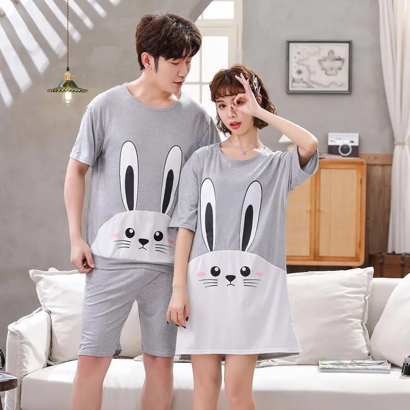 Women's Sleepwear Couples Short Sleeve Cute Cartoon Nightgowns For Women Summer Night Dress Nightdress Men Pyjama Homewear Home Clothes