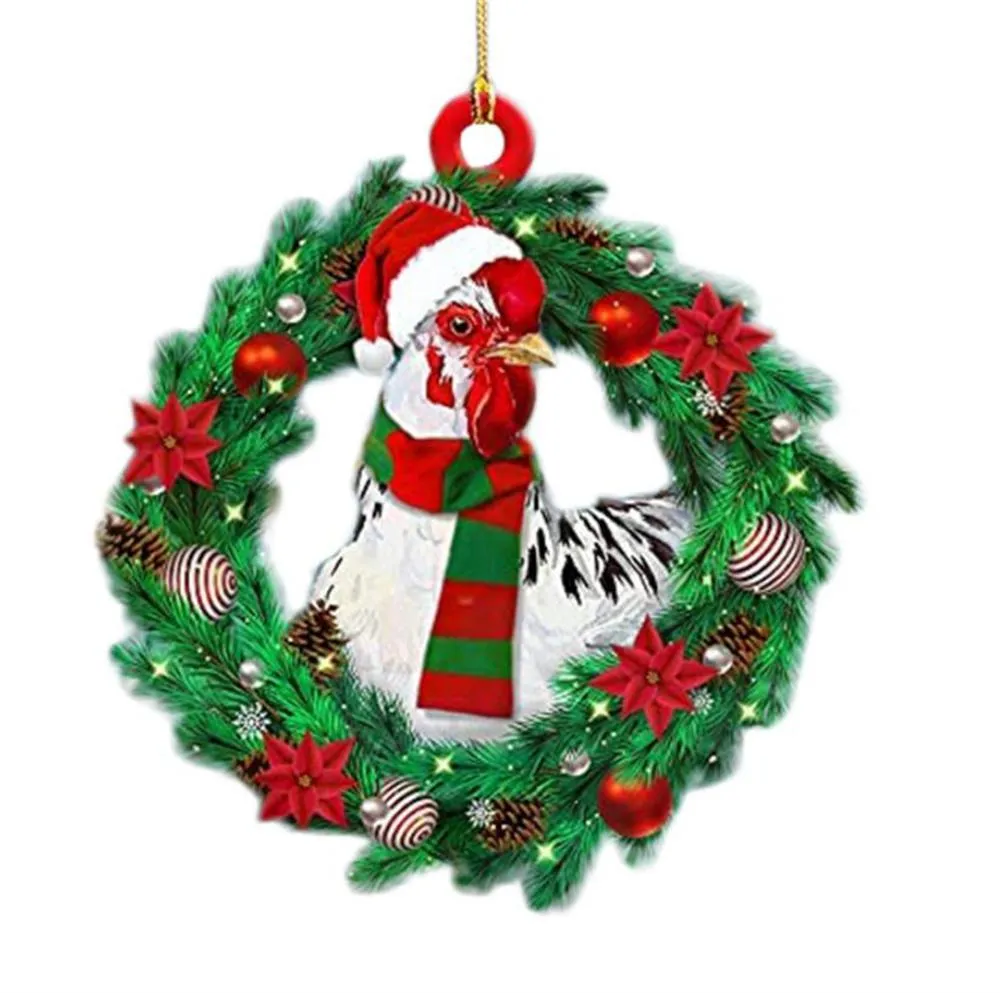 Factory Christmas Scarf Chicken Holiday Decoration, xmas Outdoor Decorations Wood Tree Ornament