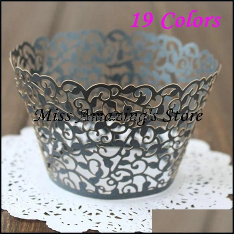 Other Festive & Party Supplies 120pcs Laser Cut Black Lace Wedding Cupcake Wrapper Filigree Vine Wraps Collars Cups Bridal Shower Table