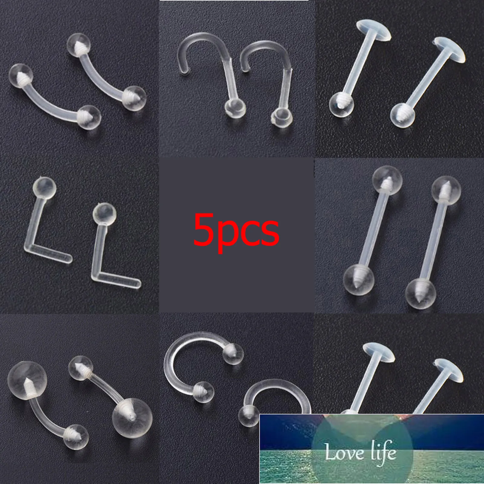 5 sztuk Piercing Język Szbanka Panie Proste Nos Ring Nowy Styl Retaler Stud Clear przezroczysty dla kobiet Body Biżuteria Bioplex