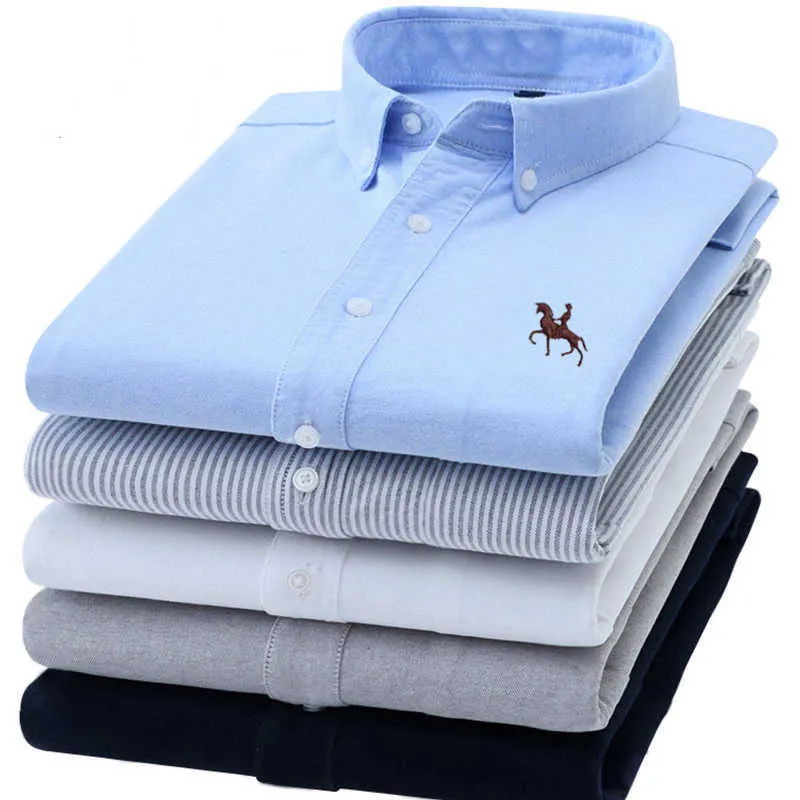 S-8XL Plus Size Men's 100% Cotton Oxford Shirts Men Long Sleeve Casual Slim Fit Dress For Male Business Shirt Tops 210721
