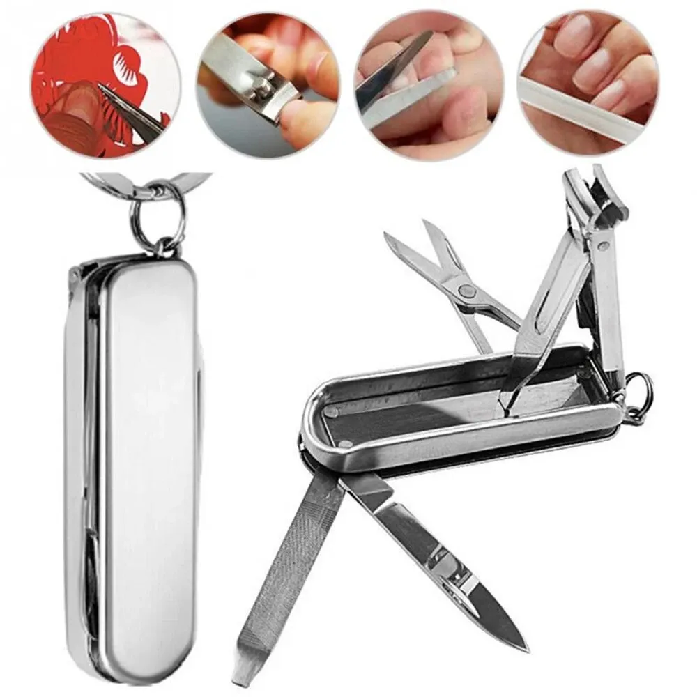 4 em 1 multifuncional Folding Nail Clipper Scissors de Aço Inoxidável Lima Faca para Cuidados