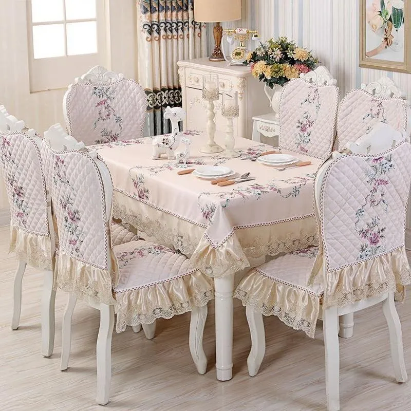 Table Cloth European-style Dining Chair Cover Cushion With Lace Embroidered