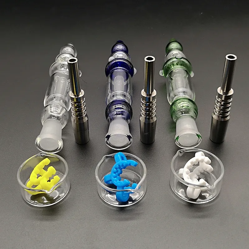 흡연 액세서리 Hookahs 미니 과즙 수집기 키트 Dab Oil Rigs 파이프 파이렉스 유리 파이프 10mm 14mm 조인트 티타늄 네일 빨대 NC18