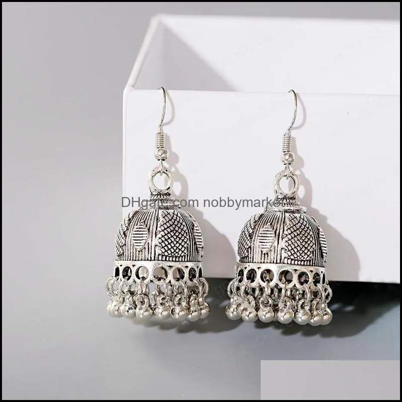 Ethnic Retro Silver Color Flower Alloy Tassel Dangle Earrings For Women`s Indian Jhumka Earrings Bijoux