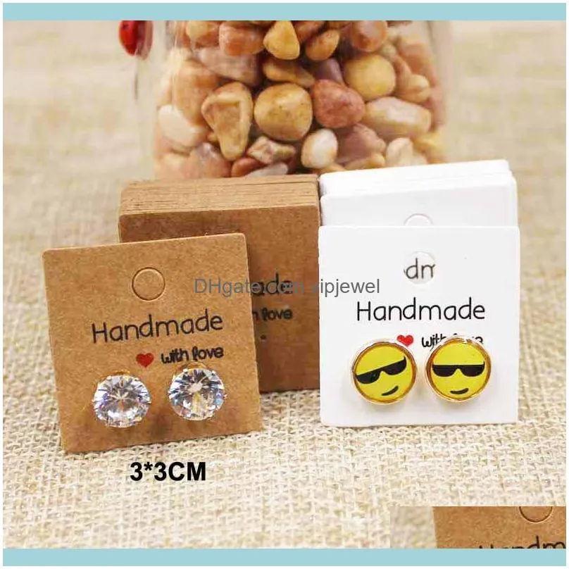 DIY white/brown handmade stud earring card cute square jewelry packing& display earring package card 500pcs per lot 3*3cm