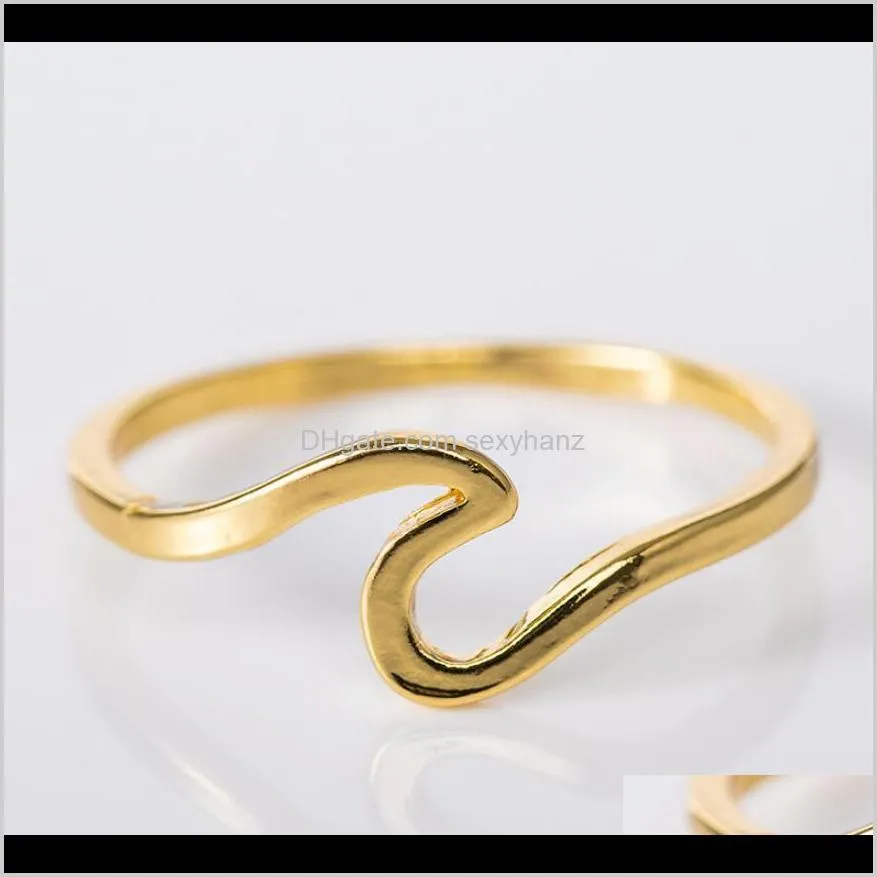 simple gold silver rose colors wave design ring metal alloy cute band rings women girls party wedding gifts size 6-10