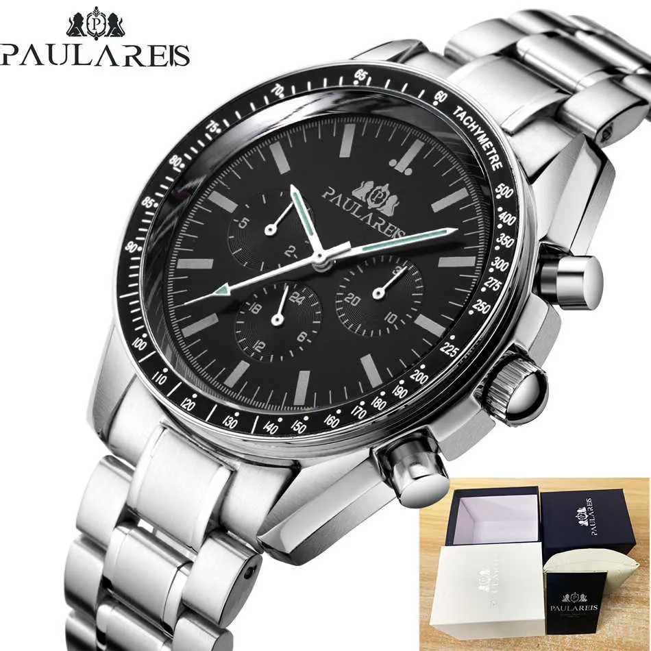 PAULAREIS Brand Design Mechanical Mens Business Automatic Wristwatch Stainless Steel Sport Luxury Watches Waterproof Clock Man's Q0902
