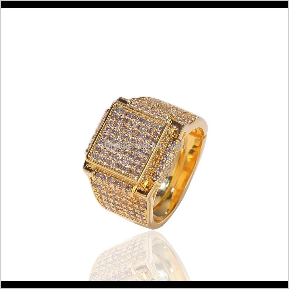 sparkling cubic zirconia diamonds copper exaggerated square ring for men women fashion new luxury designer hip hop jewelry