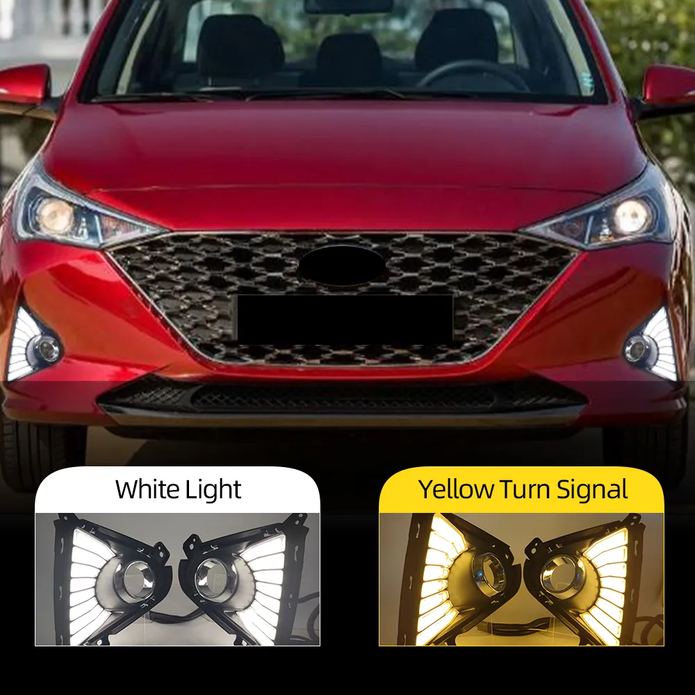 2 SZTUK Auto LED Światło do jazdy dziennej dla Hyundai Accent Solaris 2021 2022 z żółtym obrotu Sygnał DRL Pokrywa światła przeciwmgielna