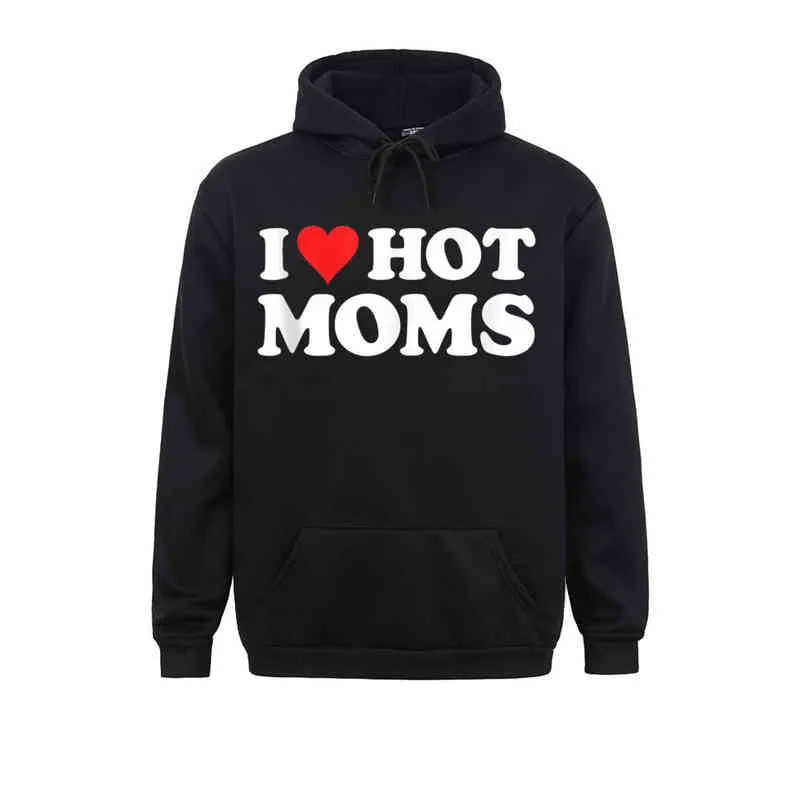 Cosie „I Love Hot Moms“, lustiges rotes Herz, Herren-Sweatshirt, klassische Rs Day-Kapuzenpullover mit langen Ärmeln