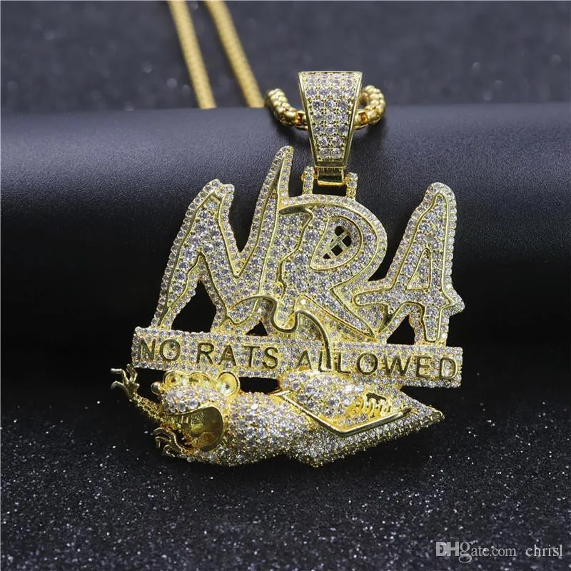 Hip Hop Letter Necklace NO RATS ALLOWED Pendant Iced Out Full Zircon Mens Bling Jewelry Gift