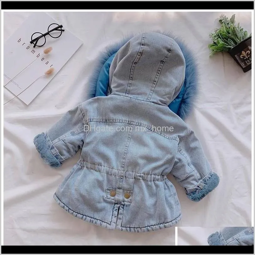 2021 new arrivals girls winter thicken coats children denim hooded coat kids fur collar cotton jacket baby girl outwear