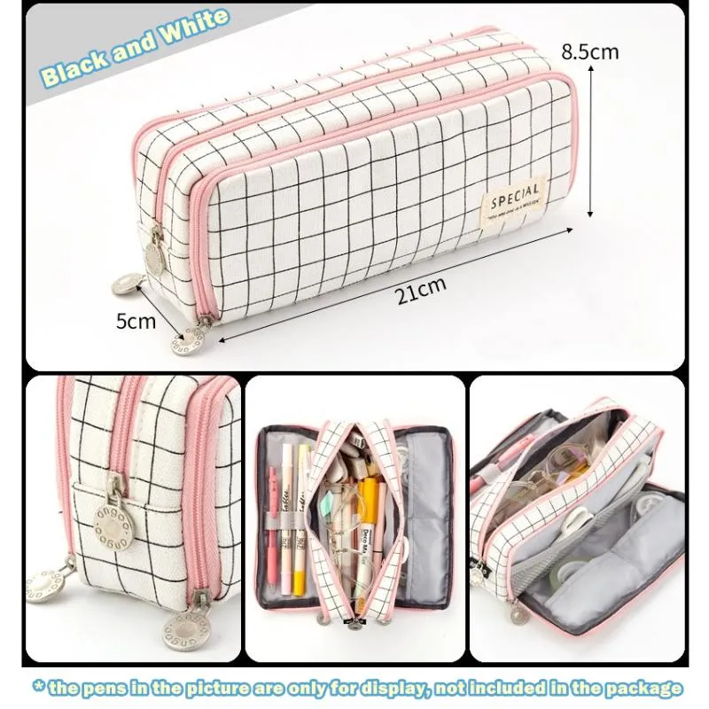 Wholesale Angoo Dual Sided Grid Pencil Case With 3 Compartments, Multi  Color Grid, And Dots Ideal For Stationery Storage, School, Or Work A6899  From Damofang, $16.32