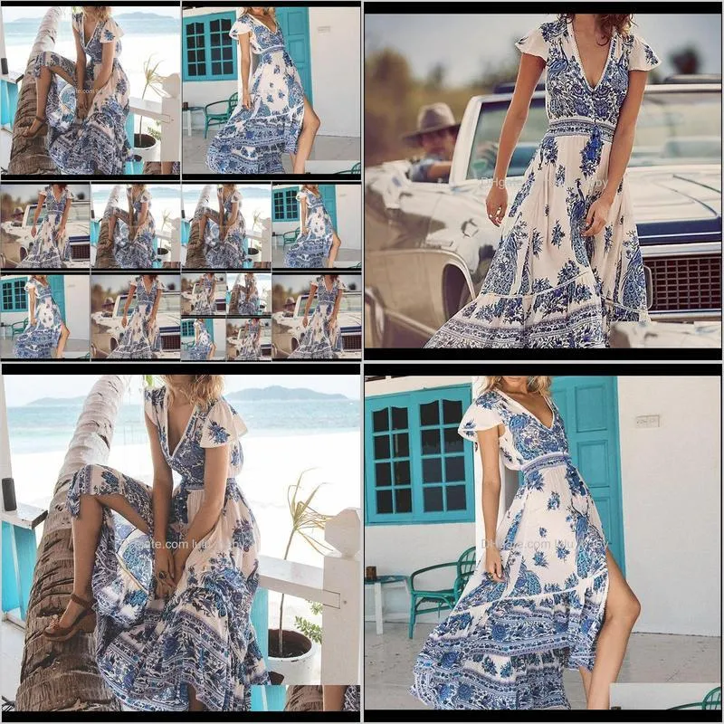 high quality women sexy v neck maxi boho dress floral summer beach cocktail party long sundress