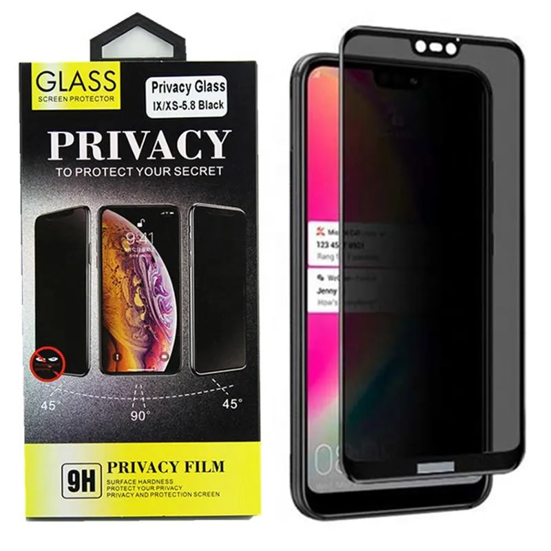 ブラックエッジプライバシースクリーンプロテクター用iPhone 12ミニ11 Pro XS MAX XR SE2 Xiaomi 9H硬度強化ガラスアンチスパイ防護ガード