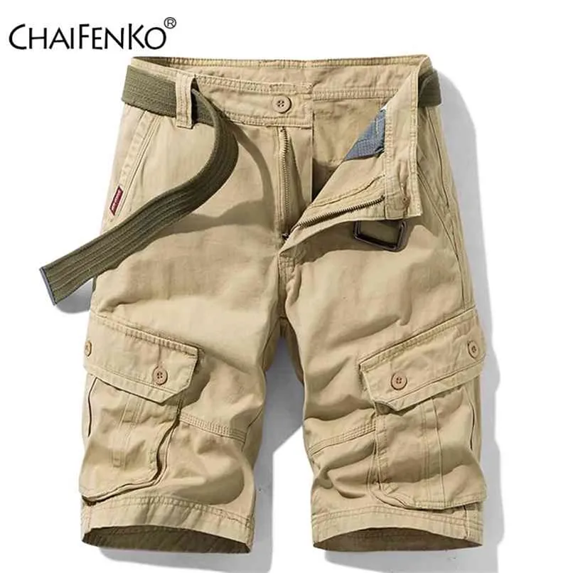 Mens Summer Cotton Army Tactical Cargo Shorts Fashion Khaki Multi-pocket Casual Short Pants Loose Military Men 210806