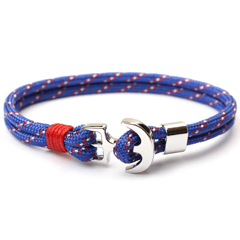 America Europe Popular High Quality Silver Anchor Charm Bracelets Handmade Colorful Paracord Jewelry Wholesale