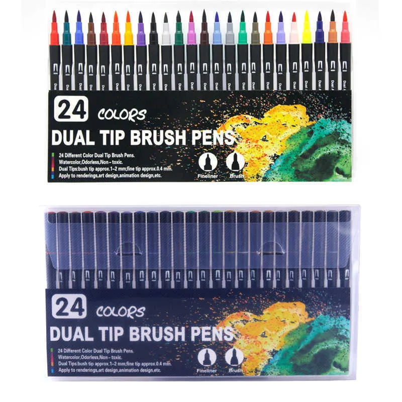 Wholesale Watercolor Brush Art Marker Pens Dual Tip, 12/48/72/For Drawing,  Painting, Coloring, Manga Art Supplies 210705 From Xue10, $8.51