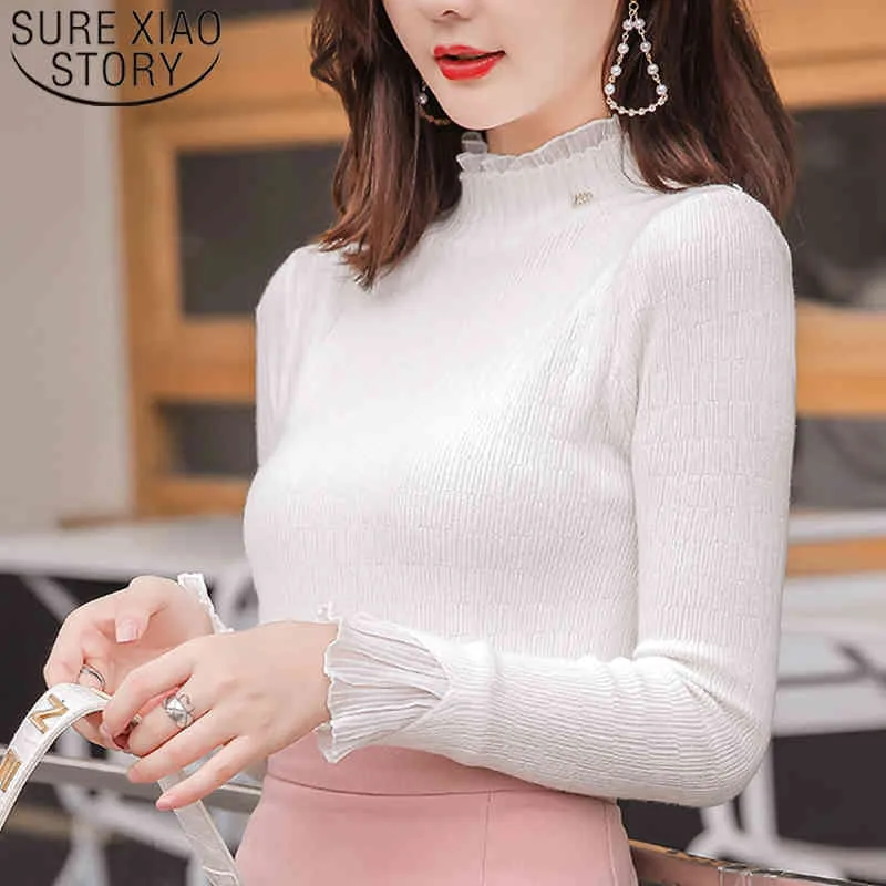 Winter Knitted Sweater Sueter Mujer Invierno Women Turtleneck Pullovers Harajuku Solid White Pink Top 6483 90 210510