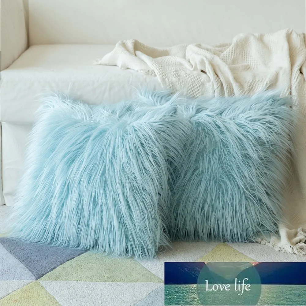 Artificial Wool Fur Sheepskin Cushion Cover Hairy Faux Plain Fluffy Soft Throw Pillowcase Washable Square