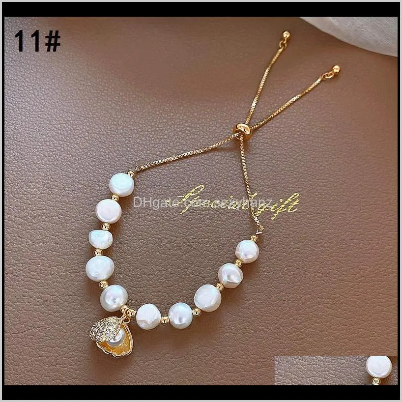 shell flower natural freshwater pearls gold/white/pink bracelets for women 2020 jewelry trends bracelete feminino ybr187