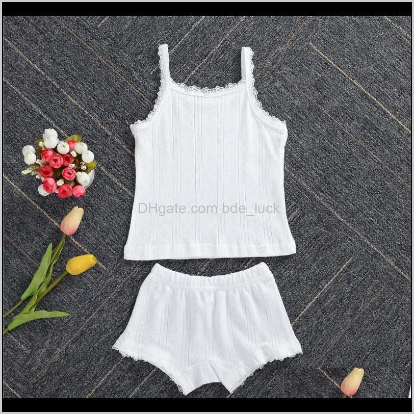 Girls Homewear Clothing Sets 2020 Summer Kid Clothes Lace Sleeveless Vest Tops+Shorts Children Comfortable Pajamas Clothing Sets