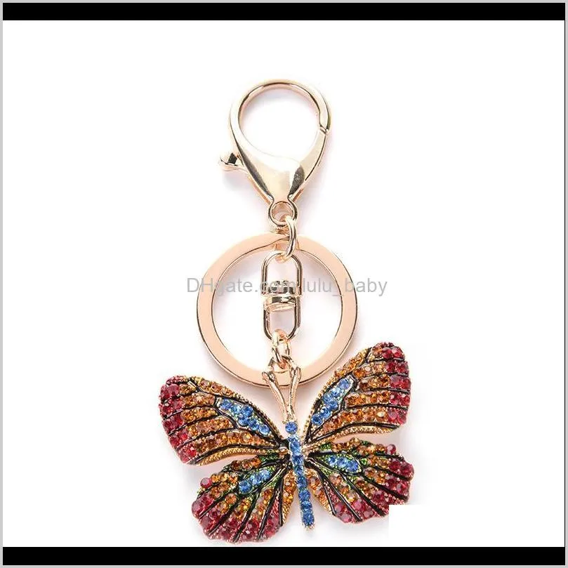 new trendy fashion ins luxury designer pretty colorful diamond rhinestone butterfly bag charms keychains for women girls