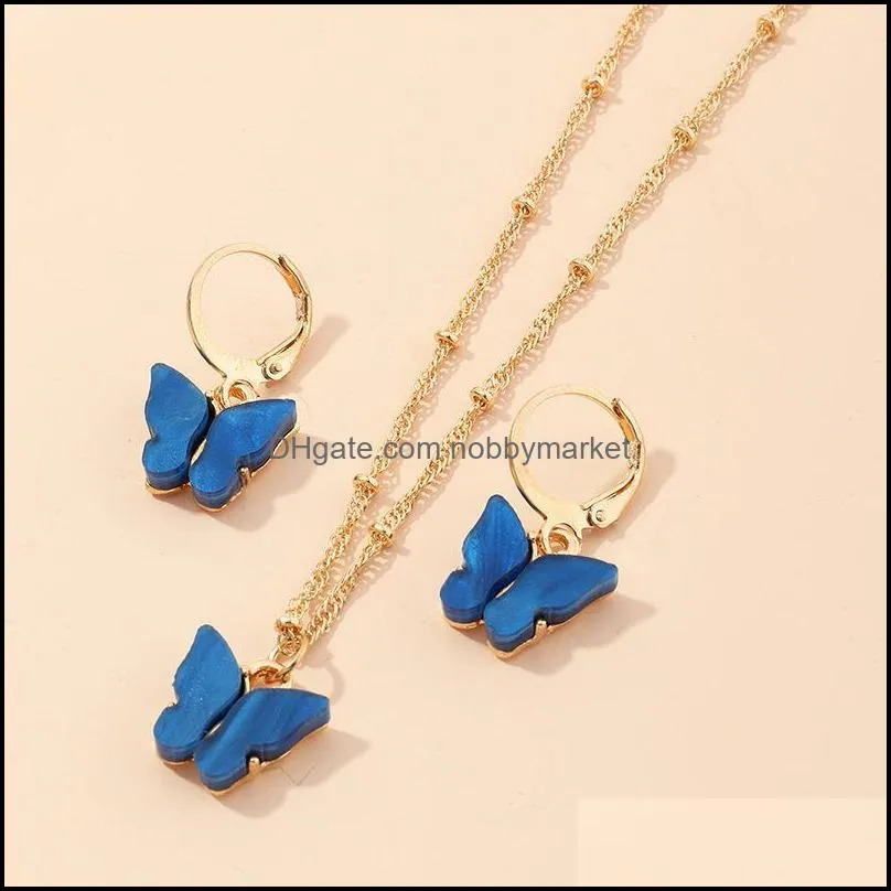 Earrings & Necklace 2Sets Fashion Butterfly Temperament Jewelry Set Gifts Earring For Women Wedding Bridal Party Jewelery