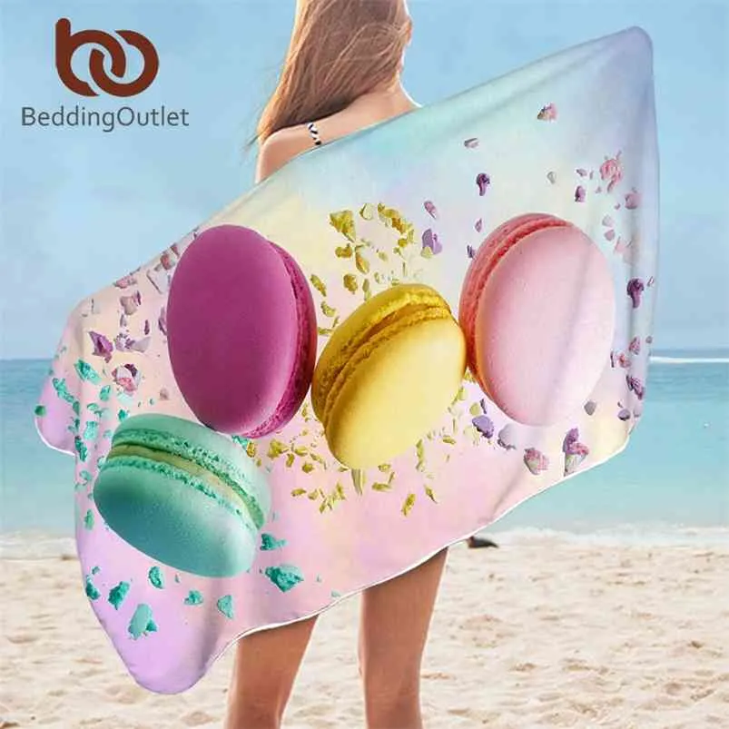 Handduk Beddingoutlet Macaron Bathroom for Girls Chocolate Beach Sweet Dessert Microfiber Blanket Red Lips Färgglada Toalla 210728