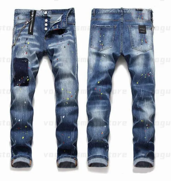 Hommes Cool Rips Stretch Designer Jeans Distressed Ripped Biker Slim Fit Lavé Moto Denim Hommes Hip Hop Mode Homme Pantalon 2021U1YO