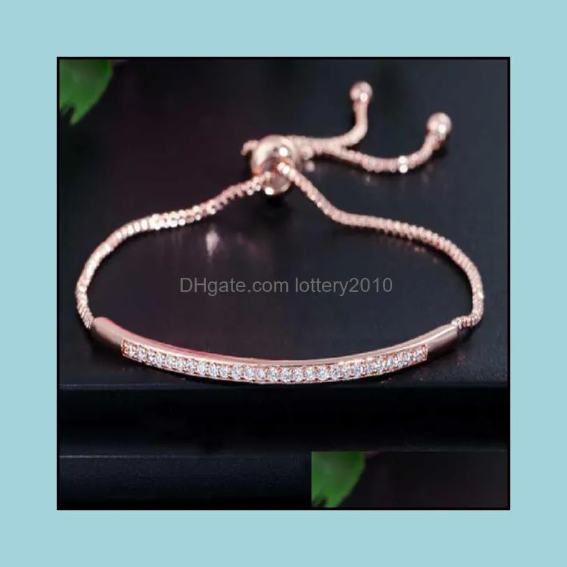 Link, Chain Valentine`s Day Present Adjustable Bracelet Bangle For Women Captivate Bar Slider Brilliant Rose Gold Color Jewelry