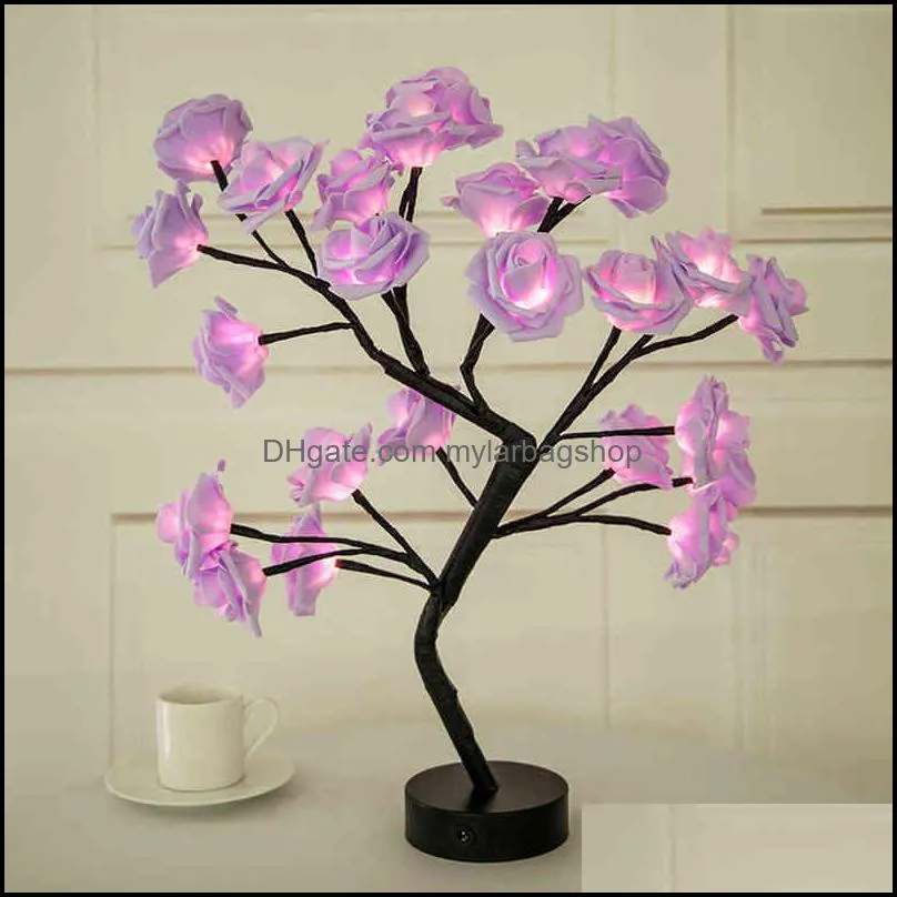 LED Table Lamp Rose Flower Tree USB Night Lights Christmas Decoration Gift For Kids Room Rose Flower Lighting Home Decoration 211223