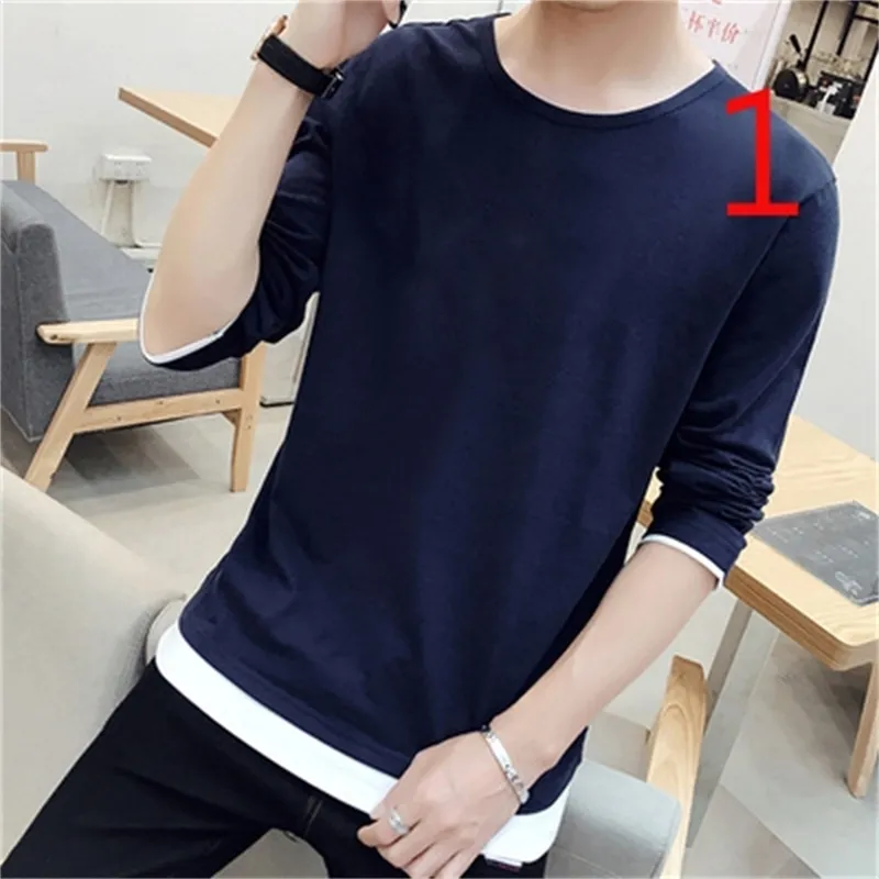 Men's Long Sleeve T-Shirt Korean Trend Autumn and Winter Plus Velvet Cotton Bottoming Shirt Top 210420