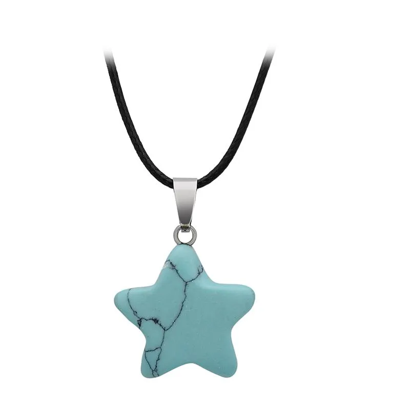 Natural Crystal Stone Pendant Necklace Creative Star Gemstone Necklaces Hand Carved Women`s Fashion Accessory With Chain