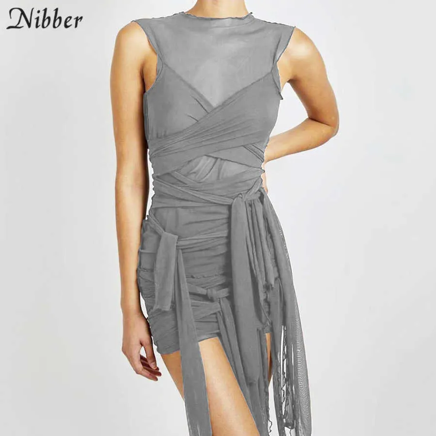 Nibber Chic See-Fored Multilayer Cloth Circle Bodycon Sukienka Kobiety Osobowość Mesh Streetwear 2021 Klubowy Działanie Dzikie ubrania Y0823