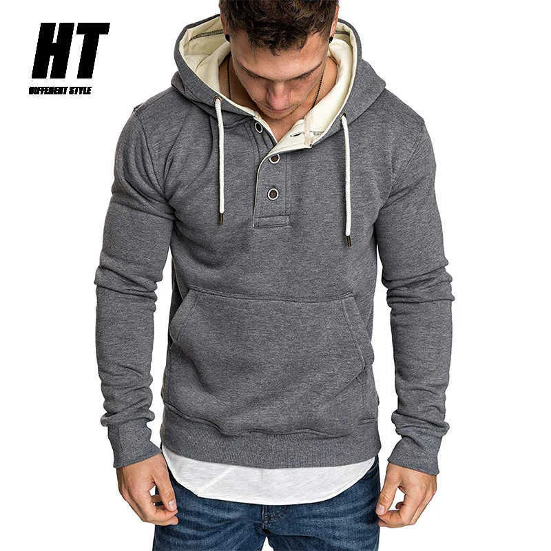 Henry Collar Hoodies Män Märke Solid Sweatshirt Mens Hooded Hip Hop High Street Mens Hoodie Slim Långärmad Sportkläder Man 210603