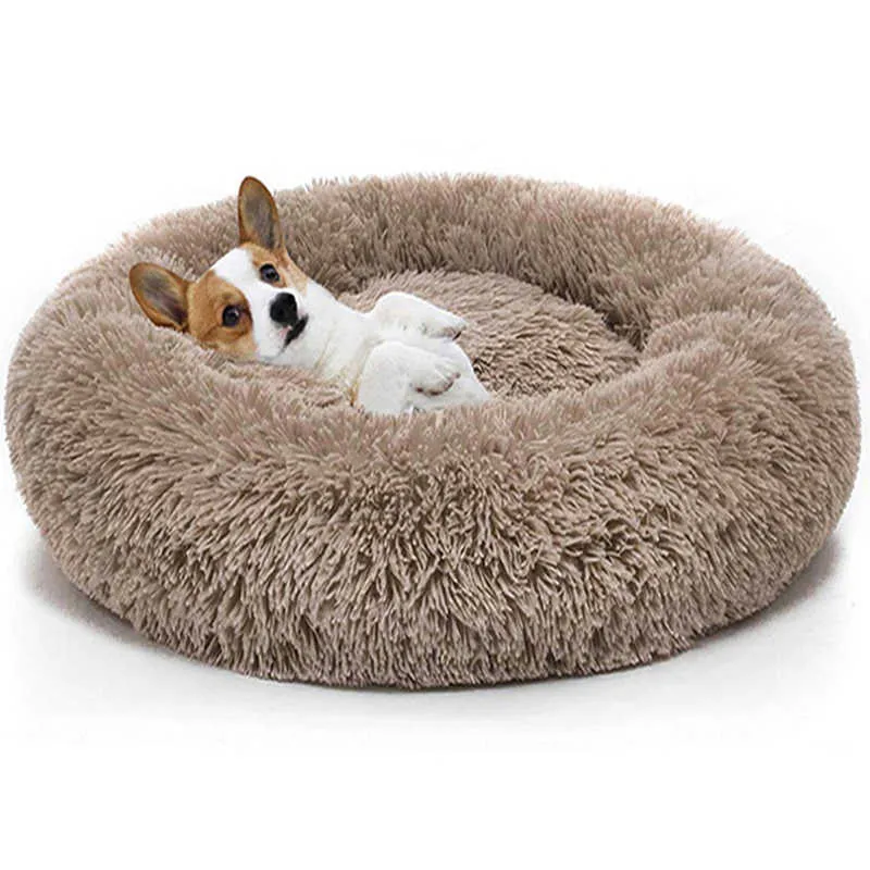 Calming Comfy犬のベッドラウンドペットラウンジャークッションのための猫猫冬の犬の犬小屋クリスマスの子犬マット210713