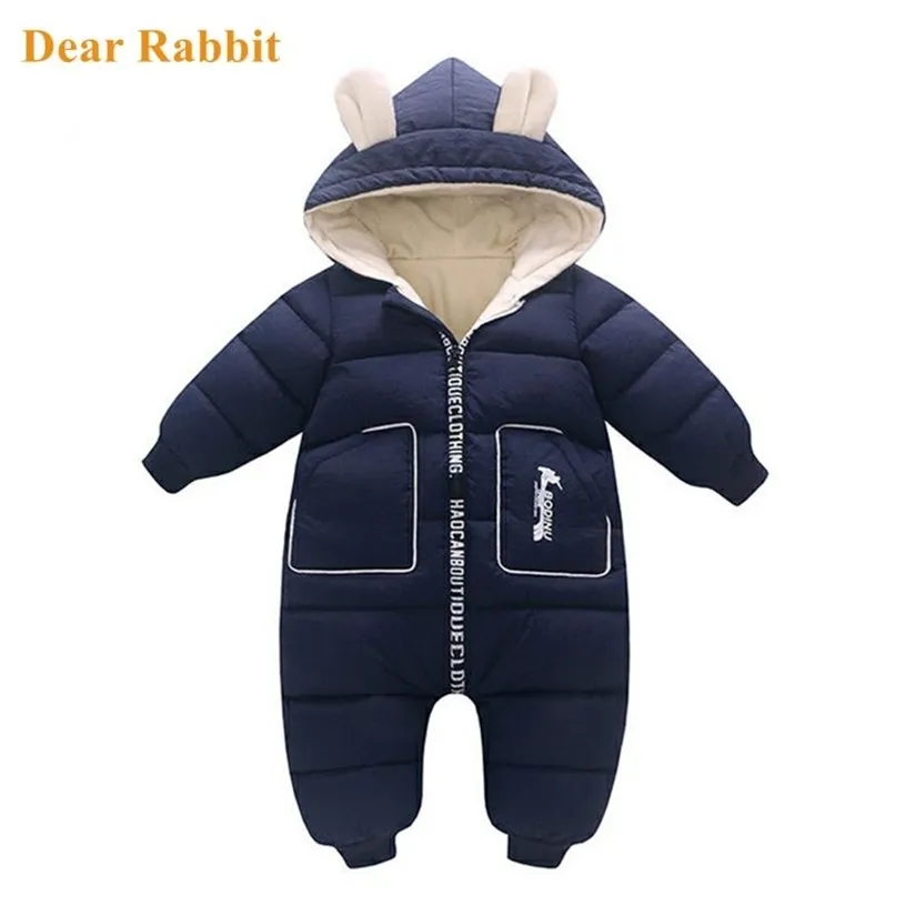 -30 born Baby Romper Boy Clothes Winter Plus velvet warm Snowsuit Overall Children Girl Jumpsuit Infant Hooded coat clothing 211229
