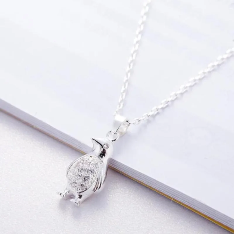 Temperament Rhinestone Persoonlijkheid Leuke Pinguïn Glanzend Literair Versa 925 Sterling Zilver Sleutelbeen Ketting Vrouwelijke Ketting Chokers