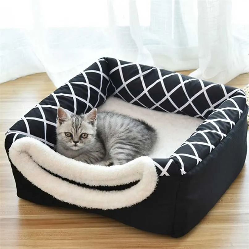 2 w 1 Cat Tent Cave Bed Miękkie kryty zamknięty domek domowy przytulny kot kotek łóżko sen dla psa szczeniaka z wymienną poduszką 2101006