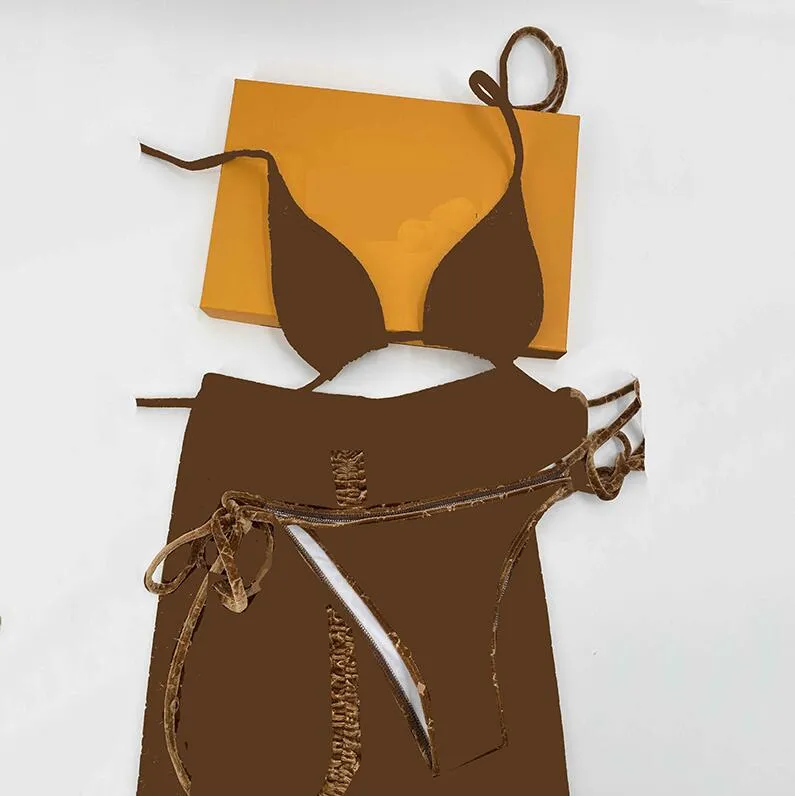Klassiska brev sammetsbadkläder 3-delat set textildesigner damsele bikinitryckt baddräkt utomhus sommar strand badkläder
