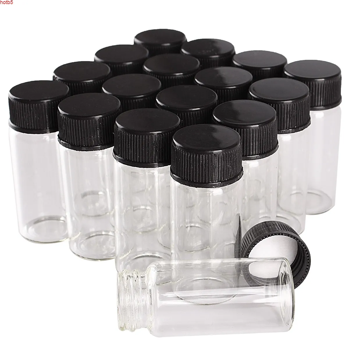 Lots 100 pieces 10ml 22*50mm Glass Bottles with Black Plastic Caps Spice Jars Perfume Bottle Art Craftsgood qty